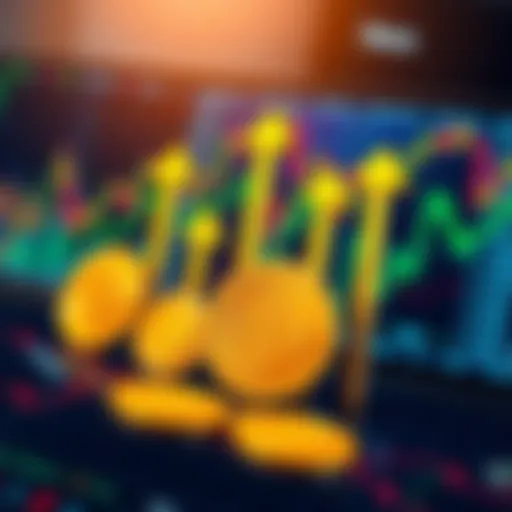 A graphic showing Bitcoin symbols with arrows pointing upwards, indicating rising price forecasts, set against a backdrop of financial charts.