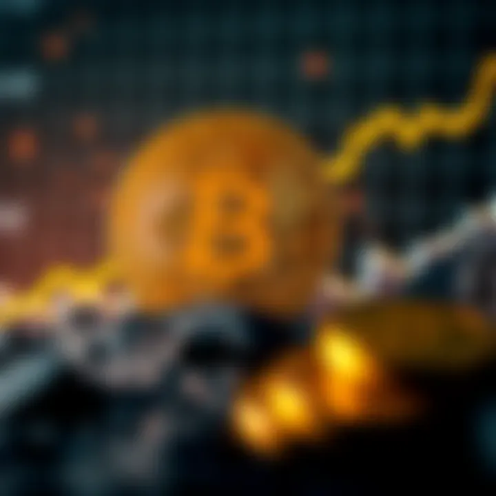 A digital representation of Bitcoin with a rising graph in the background, symbolizing its price increase to €101,000, alongside thoughts of investment strategies.