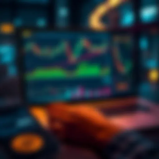 A person reviewing Bitcoin charts and graphs on a laptop, highlighting profit-taking strategies during a market rise after post-halving period.