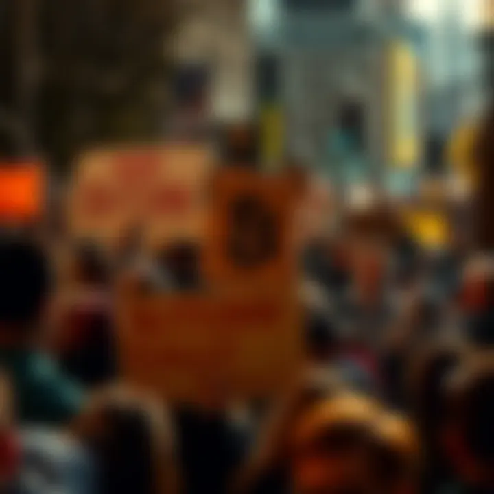 People gather with signs expressing support for Bitcoin and criticism of the US dollar, highlighting the currency debate.