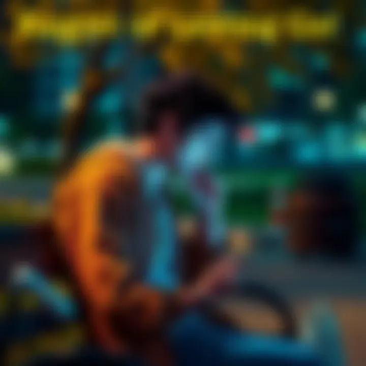 A young person sitting on a park bench, looking contemplatively at their phone showing Bitcoin prices, with a thoughtful expression.