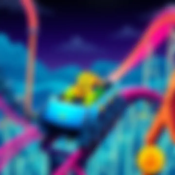 A colorful illustration of the Bitcoin roller coaster meme, showcasing a roller coaster with Bitcoin symbols, representing the ups and downs of cryptocurrency prices.