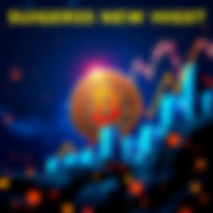 Bitcoin logo with a rising graph symbolizing its price increase, reaching a significant value in Uptober
