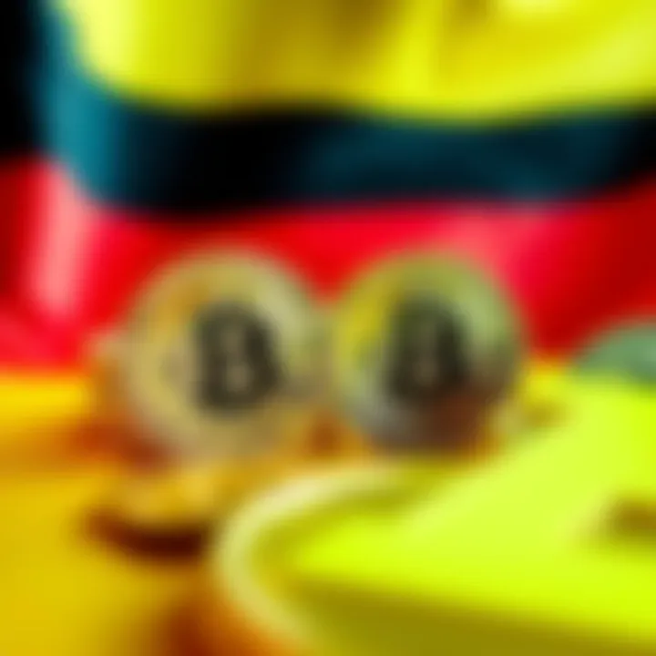 A graphic showing Bitcoin coins with a background of the German flag, highlighting the shift in Bitcoin ownership.