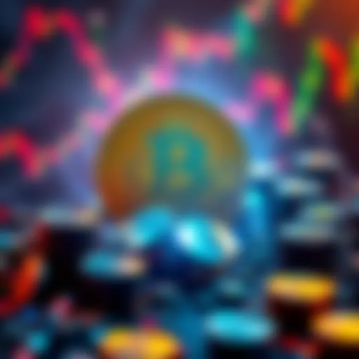 A visual representation of Bitcoin facing competition from other cryptocurrencies, with a focus on its potential drawbacks and value decrease.