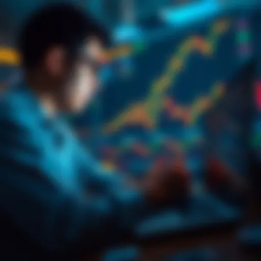 A person checking Bitcoin price charts on a laptop, looking focused and thoughtful.