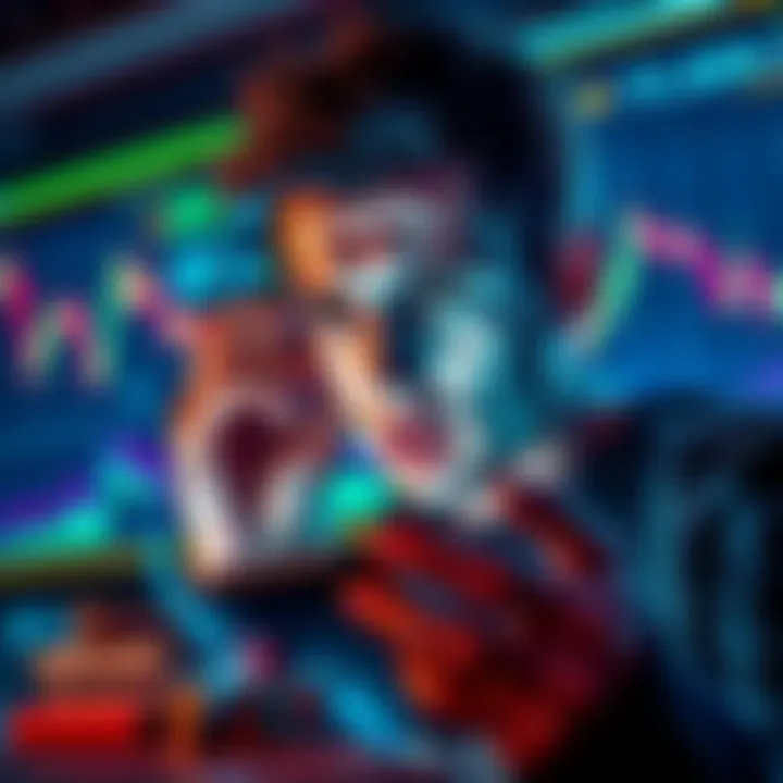 A person looking worried while checking Bitcoin prices on a smartphone, with charts and graphs visible in the background