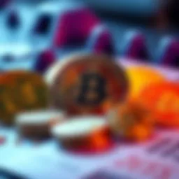 Representation of Bitcoin coins and federal symbols, showing the government's involvement in digital currency