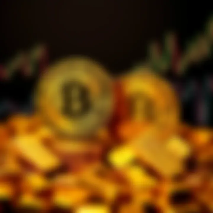 A graphic showing Bitcoin symbols and gold bars, highlighting the comparison between the two as stores of value.