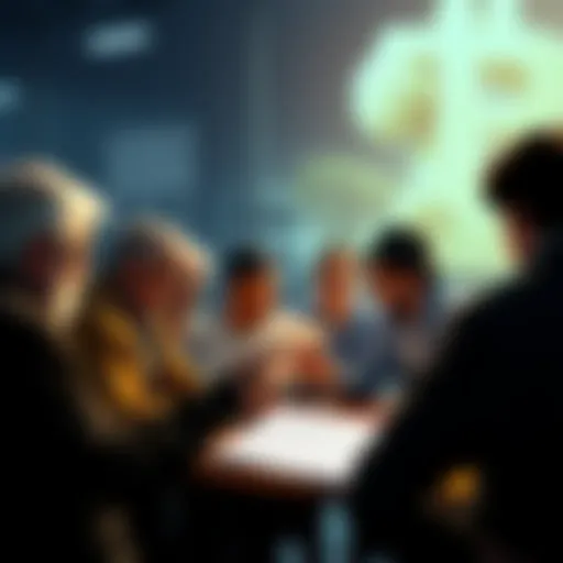 A group of people engaged in a discussion about the Bitcoin whitepaper, with some reading it and others sharing their thoughts.