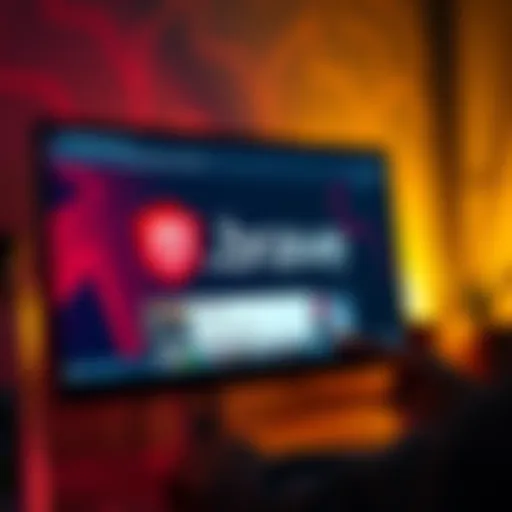 A computer screen displaying the Brave browser with the .brave top-level domain highlighted, showing a debate on online forums about its impact on Handshake support.