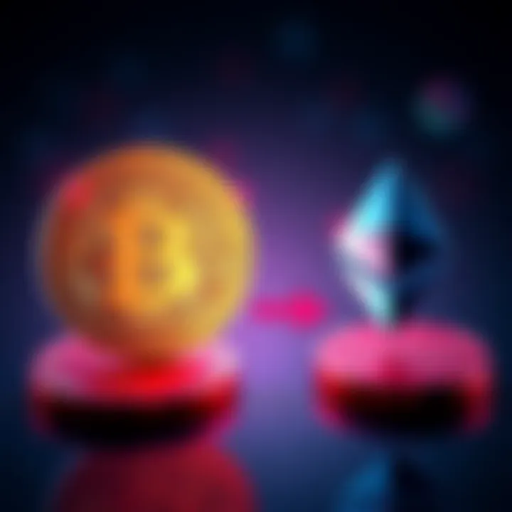 Icons of Bitcoin and Ethereum with arrows indicating a swap between the two cryptocurrencies
