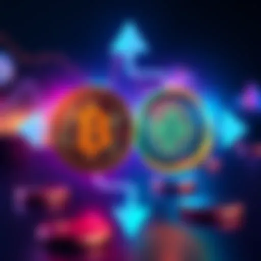 A graphical representation of Bitcoin and Solana logos with arrows showing exchange direction.