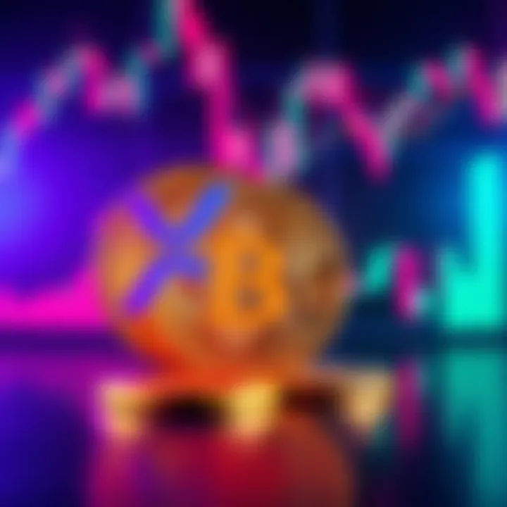 Bitcoin and Ripple logos with a background showing rising cryptocurrency charts.