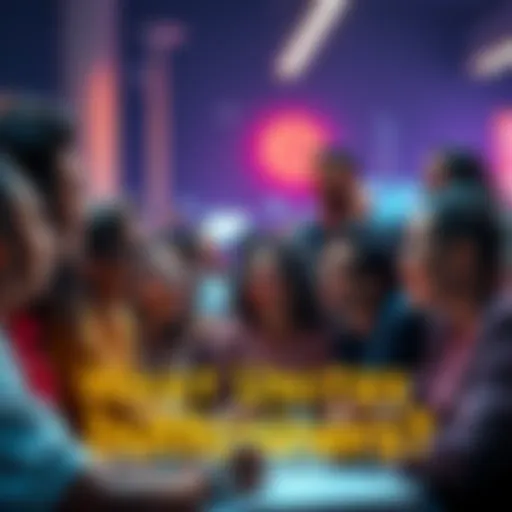 A diverse group of people engaged in a lively conversation about cryptocurrency, showcasing various expressions of interest and curiosity.