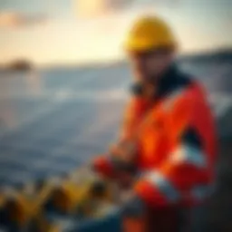 A California miner stands beside efficient mining hardware powered by solar panels, showcasing the use of renewable energy for mining operations.