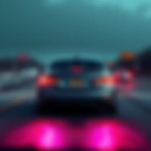 A car driving on the highway without a license plate, showcasing the dilemma of long-distance travel without registration.
