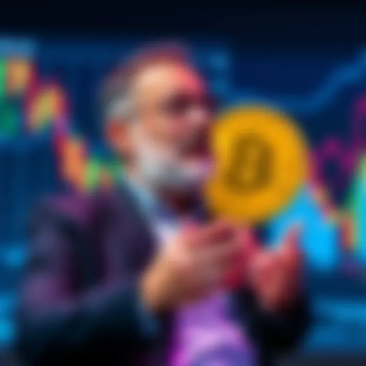 Cardano's founder discussing Bitcoin's potential value increase with charts in the background