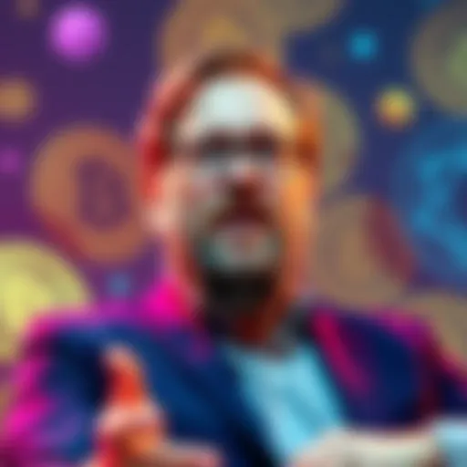 Charles Hoskinson speaking about Cardano's shift to decentralized finance in 2025, with cryptocurrency symbols in the background
