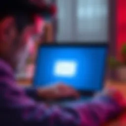 Person looking at a laptop screen with an open email inbox, concerned expression