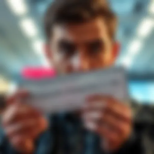A person looking frustrated while staring at a check detailing a 9-day hold period at a bank