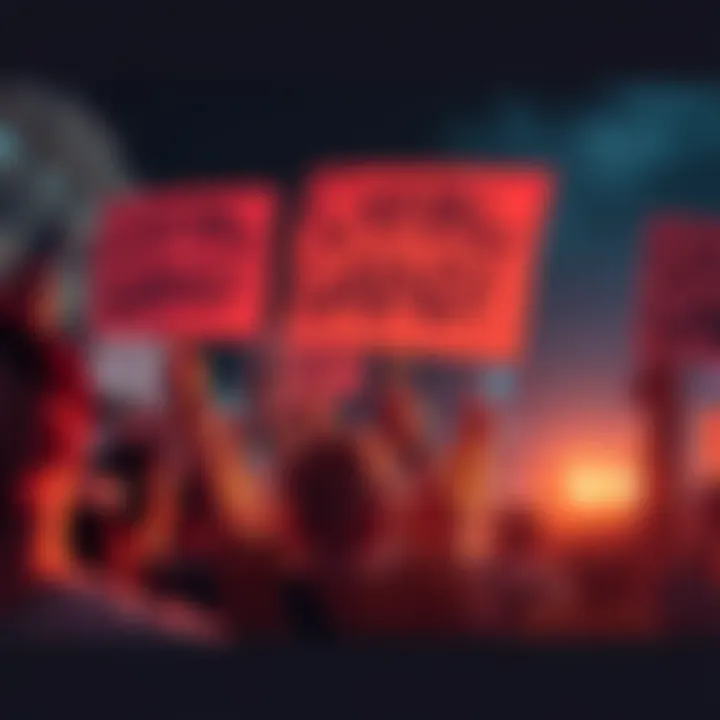 A group of angry citizens holding signs protesting against capital gains tax policies, expressing their concerns over government overreach.