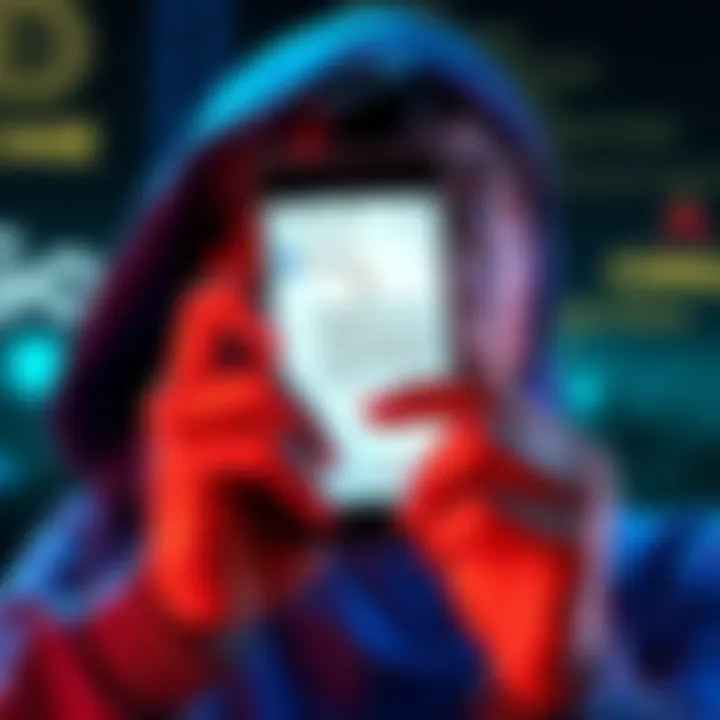 A Coinbase user's phone showing a suspicious text about account recovery from Google, alongside a worried expression