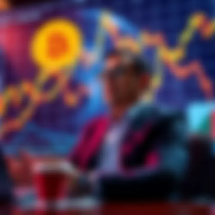 A Coinbase executive discusses security concerns about a large Bitcoin transfer, with charts and graphs representing Bitcoin's volatility in the background.