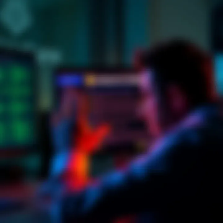 A worried person looking at a computer screen showing a hacked Coinbase account and lost crypto funds