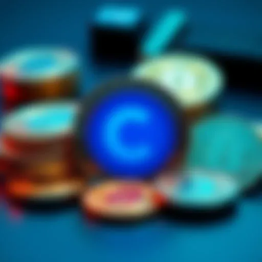 Coinbase logo alongside several USDC coins, illustrating digital currency security