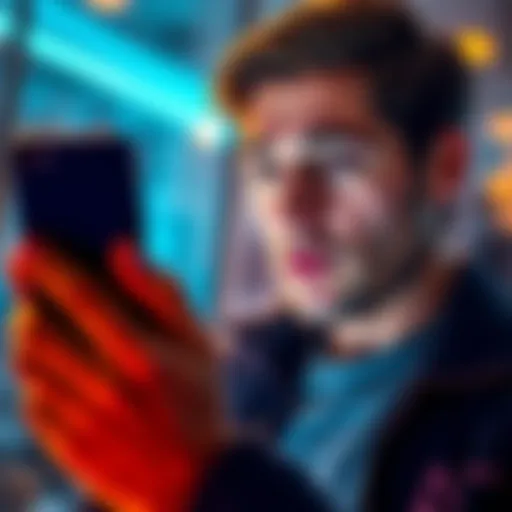 A person looking at their phone with a warning message about a potential Coinbase scam, showing a concerned expression