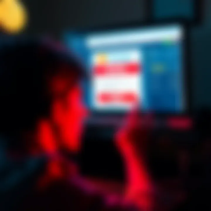 A worried person looking at a computer screen displaying a scam email related to Coinjar, highlighting red flags.