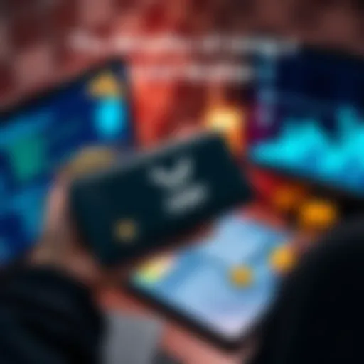 A person holding a cold wallet device labeled for cryptocurrency storage, with XRP logo visible, next to a computer and some coins