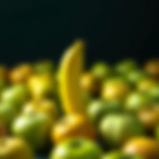 A bright yellow banana stands out among green apples, symbolizing individuality and confidence.