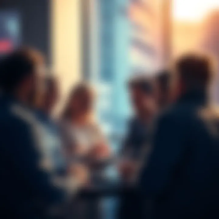 People engaging in a lively discussion about trading ideas and strategies in a supportive atmosphere.