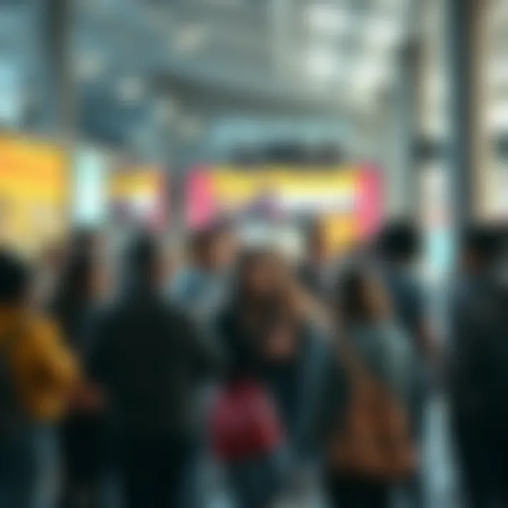 A group of diverse people discussing current developments in a public space, showcasing community engagement and concern for future trends.