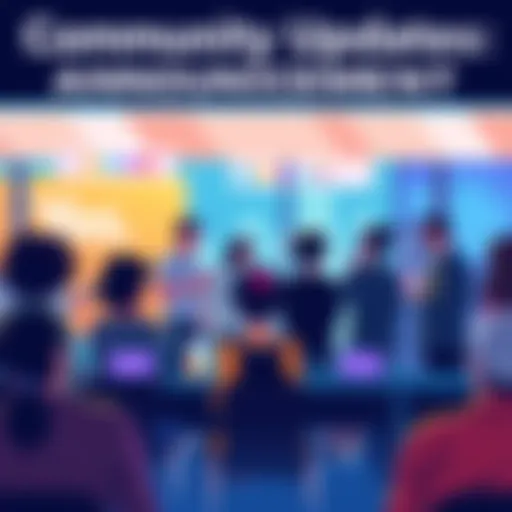 A vibrant graphic showing community members discussing recent developments and future plans.