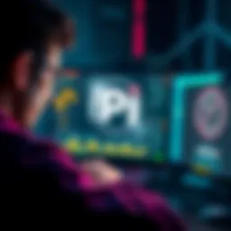 A worried person looking at a computer screen with a Pi project logo and privacy symbols
