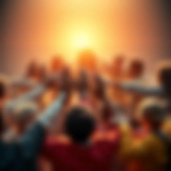 A diverse group of people holding hands in a circle, symbolizing unity and shared humanity.