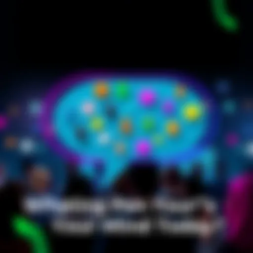 A colorful dialogue bubble with diverse thoughts represented as small icons, encouraging people to share opinions in a forum.