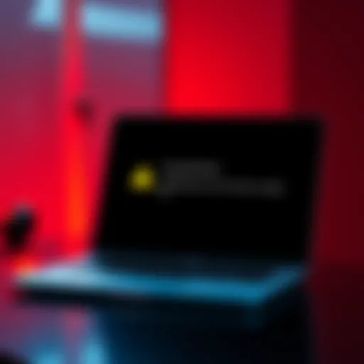 MacBook Pro screen showing a black screen message about suspicious activity on Ledger Live