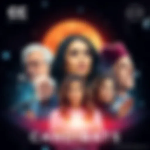 A collage of potential hosts for Cosmos, featuring Shohreh Aghdashloo and other notable figures, set against a starry background.