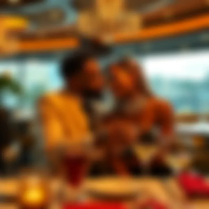 A couple enjoying a fancy dinner in an upscale restaurant, showcasing wealth and lifestyle choices in their relationship.