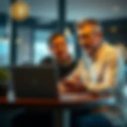 A couple sitting at a table with a laptop discussing ways to transfer Bitcoin after death, looking concerned about security.