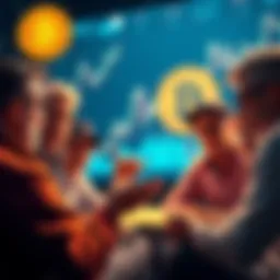 A group of people discussing Bitcoin's negative aspects with charts and graphs in the background