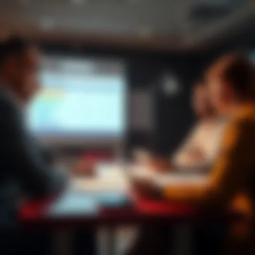 People discussing conversion rate optimization strategies around a table with charts and graphs