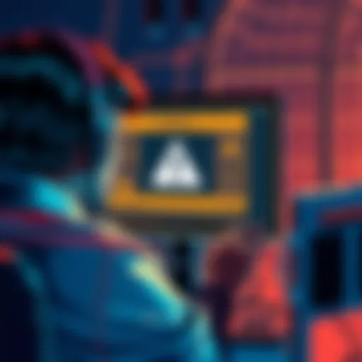 A graphic showing a person looking worried while analyzing a computer screen displaying a crypto wallet with warning signs, symbolizing the $1.6 million scam.