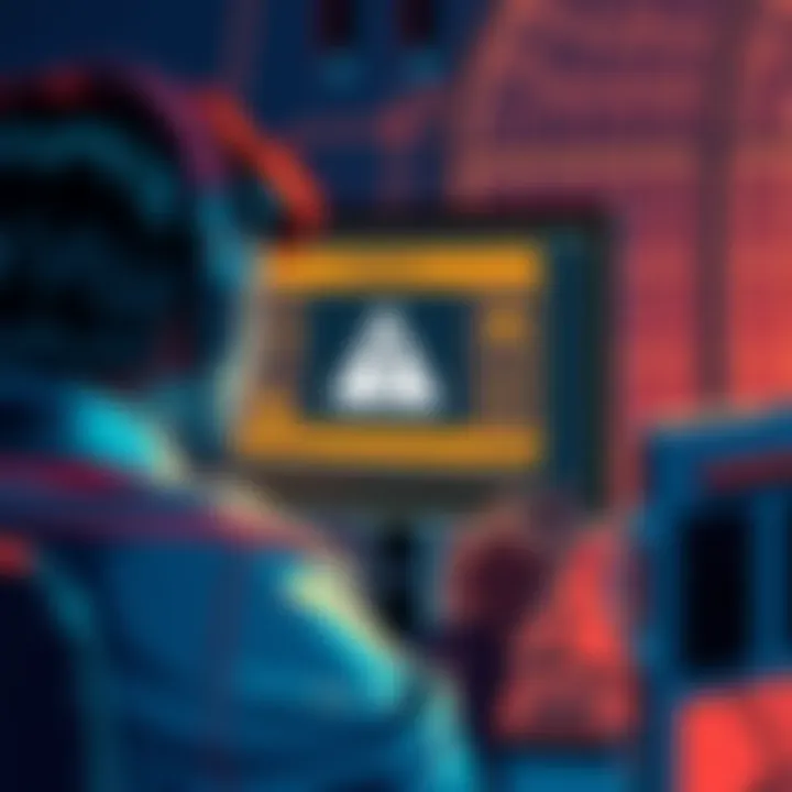 A graphic showing a person looking worried while analyzing a computer screen displaying a crypto wallet with warning signs, symbolizing the $1.6 million scam.