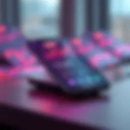 A smartphone displaying a crypto app interface showing various digital assets and charts, with a focus on security features and user-friendly design.
