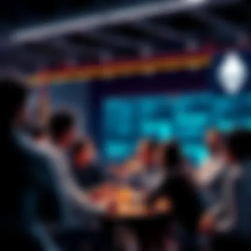 People engaging in a lively discussion about cryptocurrencies and Ethereum challenges in a friendly online forum.